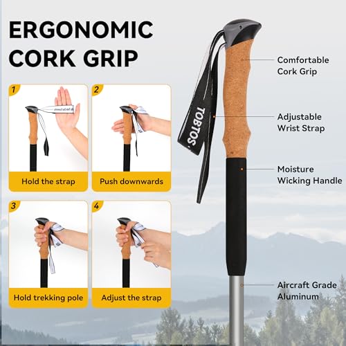 TOBTOS Telescoping Trekking Poles 2 Pack - Adjustable Hiking Sticks & Walking Sticks, 7075 Aluminum with Cork Grips & EVA ...