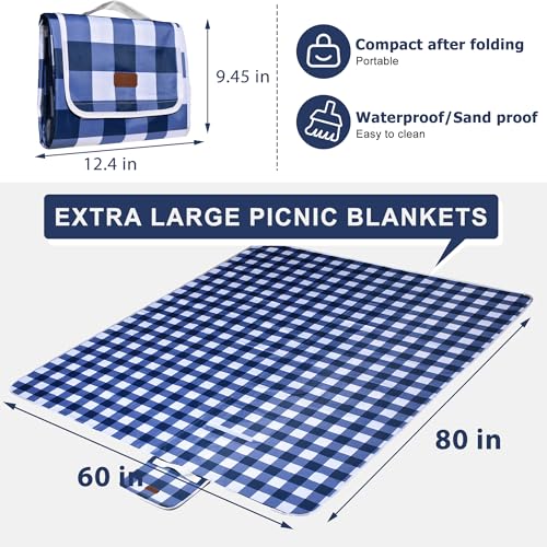 ALLBFENG 80"x60" Waterproof Sandproof Picnic Mat - Portable Foldable Outdoor Blanket for Beach, Park, Travel & Indoor Use...