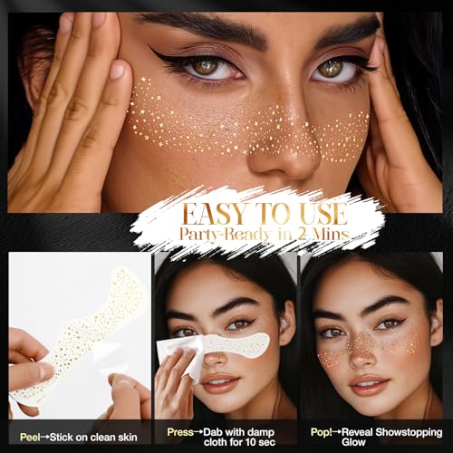 FeidyLong Glitter Freckles, 24 PCS Sliver Face Glitter Makeup Accessories, Face Glitter Tattoos Makeup Patches for Women, ...