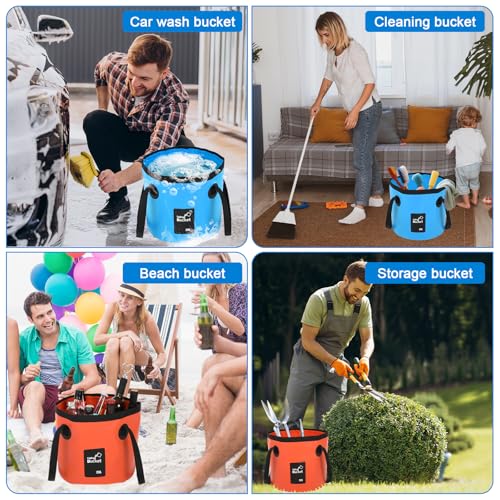Afcabakila 3 PCS 5 Gallon Collapsible Water Bucket, 20L Foldable PVC Bucket with Handles, Multiple Use Portable Fold up Li...