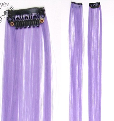 Clip In Colorful Long Hair Extension Hair Highlights Hair Streaks (Lavender - Straight - 2 PCS)