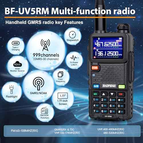 BAOFENG 5RM GMRS Handheld Radio, UV-5G Plus(4 x 2500mAh Batteries), Multi-Band Long Range 5W Two Way Radio with 999Channels NOAA Frequency Match Speaker Mic 805S & 8" & 15.5" Antennas-2 Pack Full kit