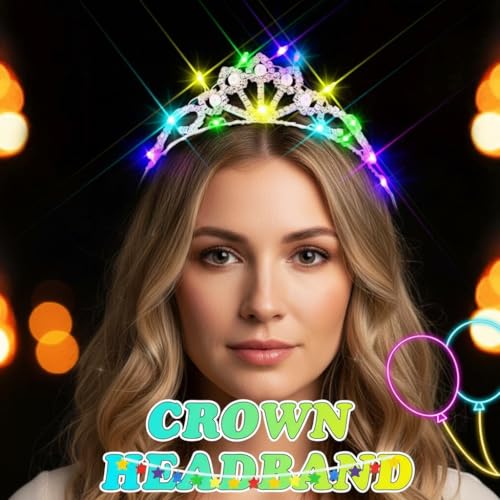 JEWEKY Light up Rhinestone Tiara Silver Princess Crown Birthday Party Headband for Women