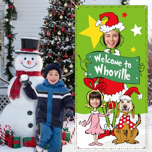 Funny Christmas Backdrop Party Supplies, 6x3 FT Funny Christmas Photo Backdrop, Cartoon Face in Hole Photography Backgroun...