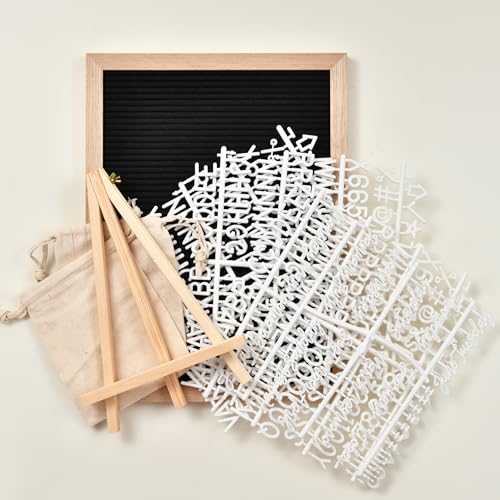 Felt Letter Board with 402 Letters, Numbers & Symbols - 12 x 16 inch Large Changeable Message Board with Wooden Frame Wall...