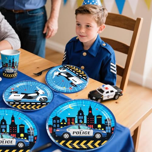 Yingoto 189pcs Police Birthday Party Decorations Tableware Complete Set, Serves 25 Guests, Police Party Decorations Kit wi...
