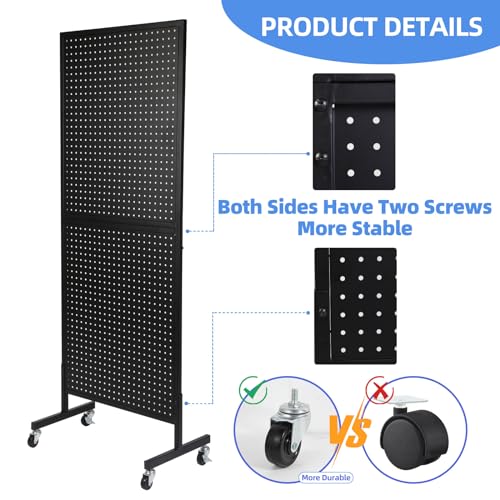 NectaCol 2'x 5' Standing Pegboard Display with T-Base, Pegboard Display Stand with Wheels, Metal Peg Board Display Rack, A...