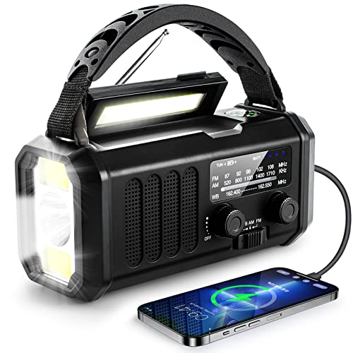 Leaton Emergency NOAA Weather Radio, 10000mAh/37000mWh,Solar Hand Crank Radio with AM/FM, Flashlight & Reading Light, Rech...