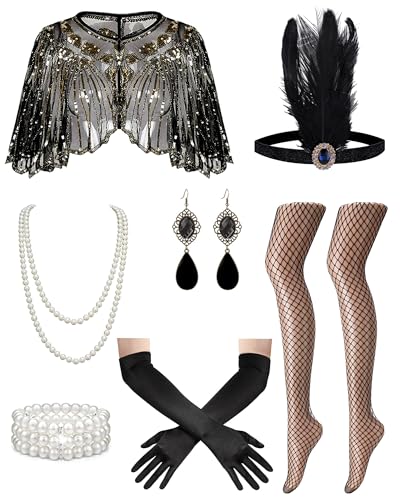 1920s Flapper Dresses Accessories for Women Theme Set Roaring 20s Great Gatsby Costume Dresses Accessories for Women