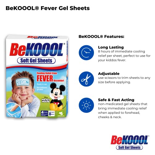 BEKOOOL Immediate Cooling Fever Reducing Soft Gel Sheets for Kids - 4 Count, White (00101) (Pack of 3)