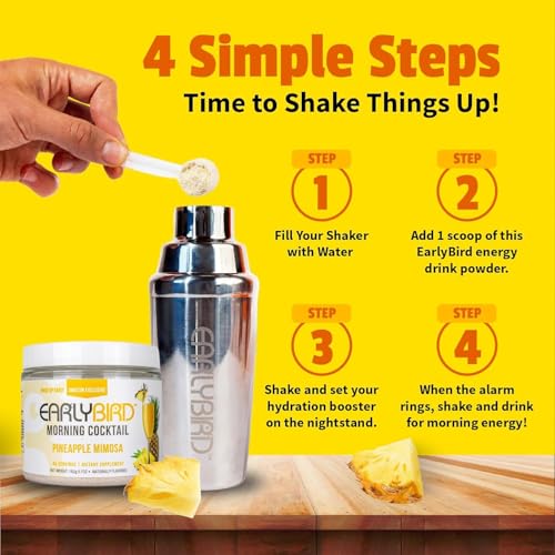 EarlyBird Energy Drink Powder, Morning Cocktail Pineapple Mimosa, Zero Sugar Electrolytes with Amino Acids, Electrolytes P...