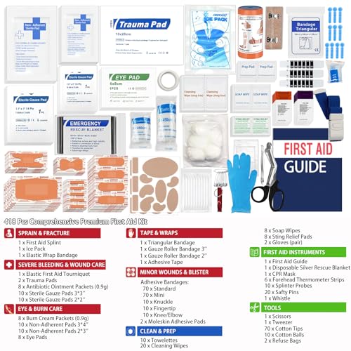 FALCON RESCUE Premium 418-Piece First Aid Kit for Home, Travel, Camping, Hiking & Outdoor Emergencies, Tear-Resistant Surv...