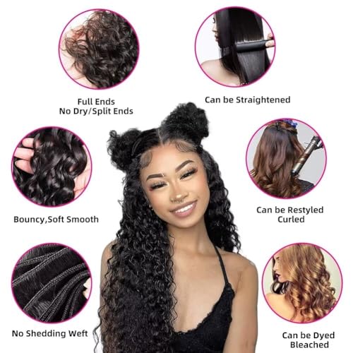 Yavida Water Wave Human Hair Bundles Wet and Wavy Bundles Brazilian Unprocessed Remy Human Hair Water Wave Weave Extensions 16 16 16 Inch Natural Black