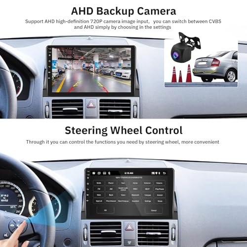 Android Car Stereo for Mercedes Benz C Class W204 S204 2006-2011 Support Wireless Carplay with 9” Touchscreen 2+64G HiFi A...