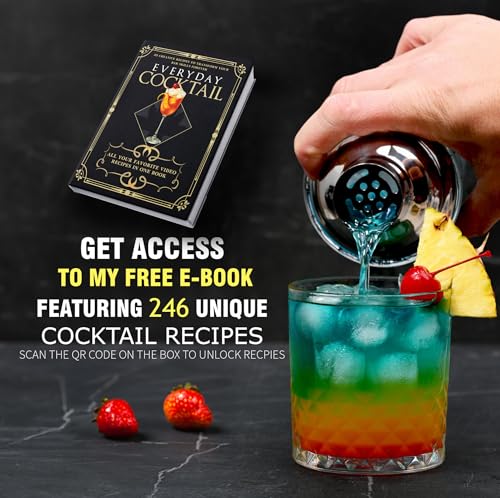 EVERYDAY COCKTAIL - Professional Glass Cocktail Shaker 14 oz, Martini Shaker with Recipes and Measurements, Built-in Strai...