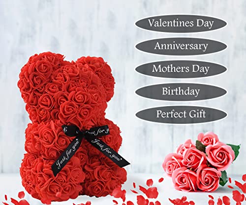 KZEBRA Rose Bear Xamas Gift for Girlfriend, Forever Rose Preserved Flowers Cub for Her Valentines Day, Wedding, Mothers Day, Date, Birthday and Anniversary with Transparent Box