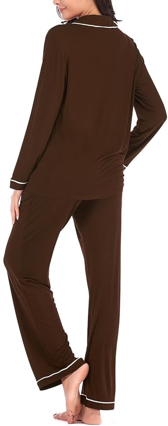 Aamikast Women's Pajama Sets Long Sleeve Button Down Sleepwear Nightwear Soft Pjs Lounge Sets