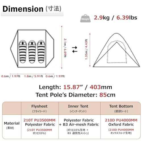 Azarxis 1 2 3 Person 3 Season Tent for Camping Backpacking Hiking Easy Set Up Waterproof Lightweight Professional Double L...