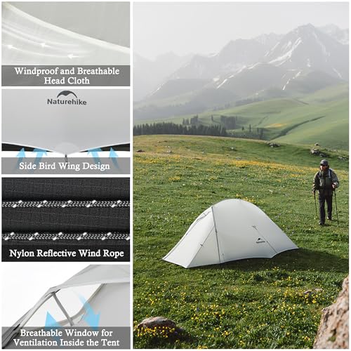 Naturehike 1-2 People Cloud up UL Tent, Rainproof PU1500mm & Windproof Upgrade Ultralight Tents,2.3lbs/2.68lbs, for Cycle ...