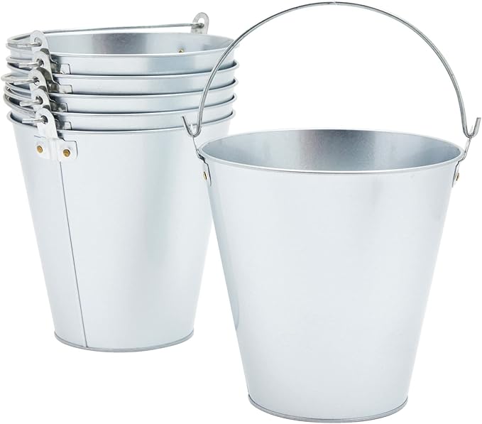 Juvale Metal Bucket - 6-Pack, 100 oz, 7 in Dia x 7.2 in H, Silver - Galvanized Buckets with Handles for Ice Tub & Beverage...