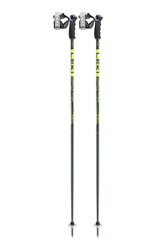LEKI Detect S Lightweight Aluminum Ski Poles for Alpine Skiing - Olivgreen-Darkolive-Neonyellow - 135 cm