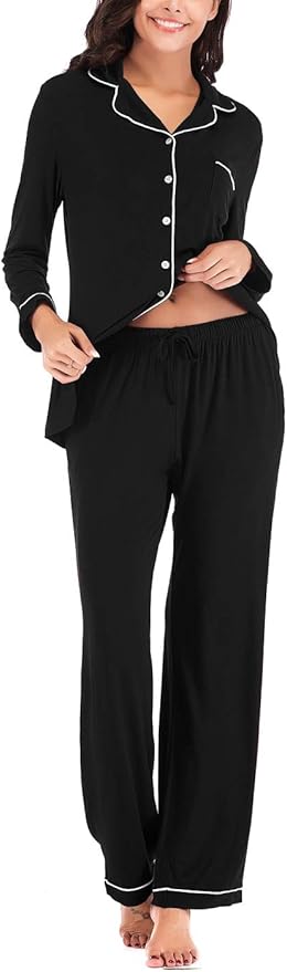 Aamikast Women's Pajama Sets Long Sleeve Button Down Sleepwear Nightwear Soft Pjs Lounge Sets