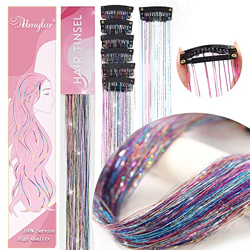 Hair Tinsel Pack of 12 Pcs Colorful Glitter Hair Accessories 20 Inch Clip in Hair Tinsel Extensions Fairy Hair Accessories...