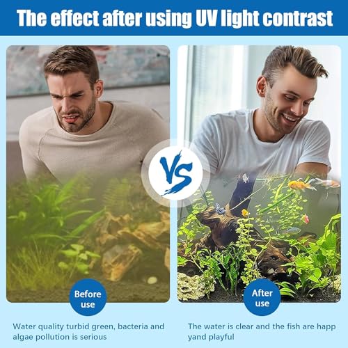 JAHEA Aquarium Clean Light，3 W mini &13W Submersible Light with UV Test Card,Aquarium Water Clean Green Clear Waterproof C...