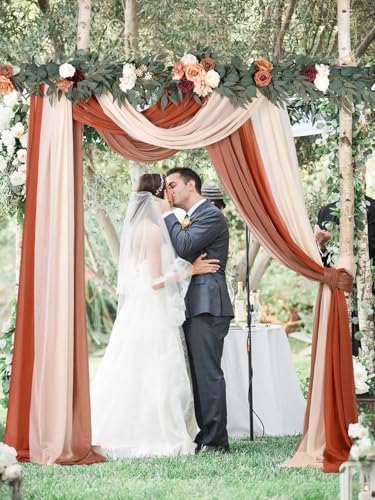 Fomlily 3-Panel Mixed Color Chiffon Wedding Arch Draping, 30" x 20ft Elegant Neutral Sheer Backdrop Curtain for Ceremony &...