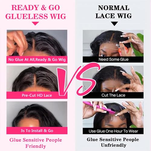 5x5 HD Lace Closure Wigs Glueless Wigs Human Hair Pre Plucked Pre Cut Human Hair Wear and Go Body Wave Lace Front Wigs Human Hair for Black Women 180 Density 20 Inch