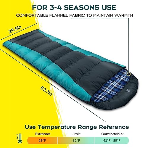 Bessport Sleeping Bag Winter | Flannel Lined 18℉ - 32℉ Extreme 3-4 Season Warm & Cool Weather Adult Sleeping Bags Large | ...