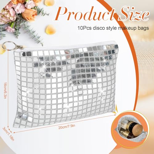 10 Pcs Disco Cosmetic Bags for Women 7.8 x 6.6 Inch Disco Makeup Bags Bachelorette Party Favors Bag Silver Sequins Makeup ...