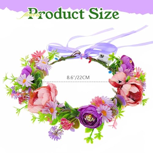 DRESBE Light Up Flower Crown LED Floral Headband Glow Fairy Hair Accessories for Women