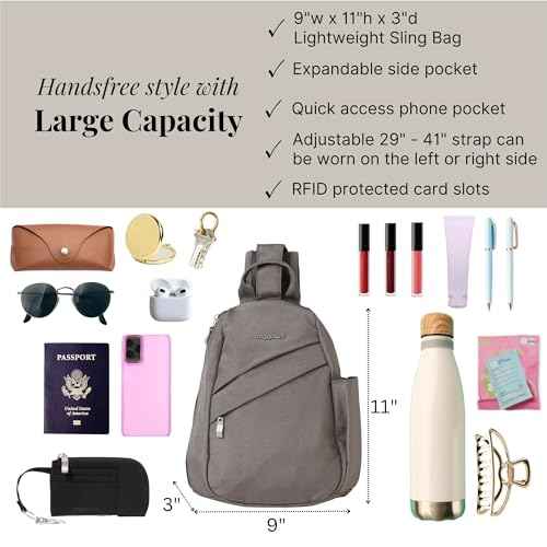 Baggallini Medium Sling Backpack - 9"x11" Lightweight Sling Bag with Convertible Adjustable Shoulder Strap