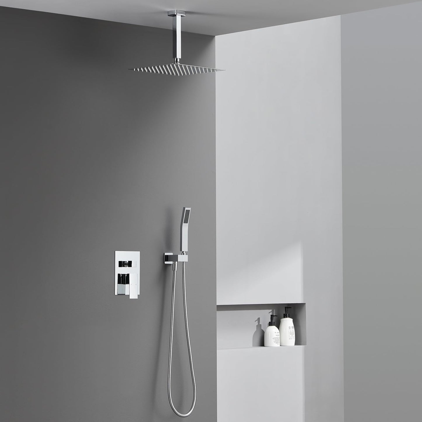 Artiqua Shower System 12 Inches Rain Shower Combo Set Chrome Ceiling Mount Shower Faucet Bathroom Faucets with Rainfall Shower Head and Hand Shower