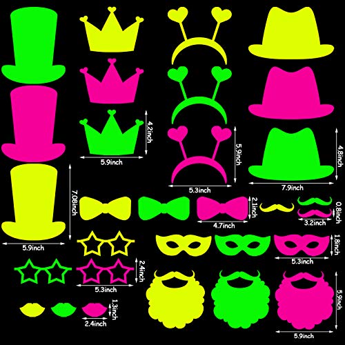 Skylety 24 Pcs Neon Photo Booth Props Glow Photo Booth Fully Assembled Neon Glow Party Colorful Black Light Fluorescent Pa...
