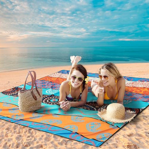 AISPARKY Beach Blanket Waterproof Sandproof, Oversized Large Beach Mat 79" X 83"/120"x108" for 1-8 Adults, Quick Drying&Co...