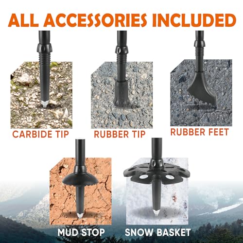 TREKOLOGY Trek-Z Cork Grip Trekking Poles Bundle with 6 Rubber Tip Replacements – Lightweight Folding Hiking Poles, Adjust...