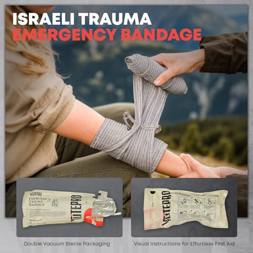 6" Israeli Emergency Bandage, Sterile Vacuum Sealed Compression Trauma Wound Dressing, Medical Pressure Bandage for Bleedi...