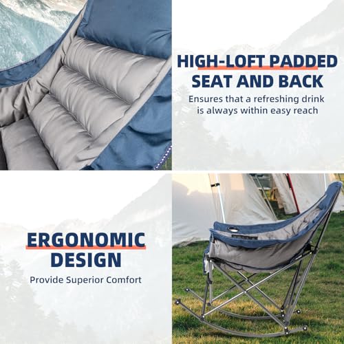 Foristrail Oversized Rocking Camping Chair for Adults - 400lbs Capacity Padded Camp Chair with Cup Holder, Portable Foldab...