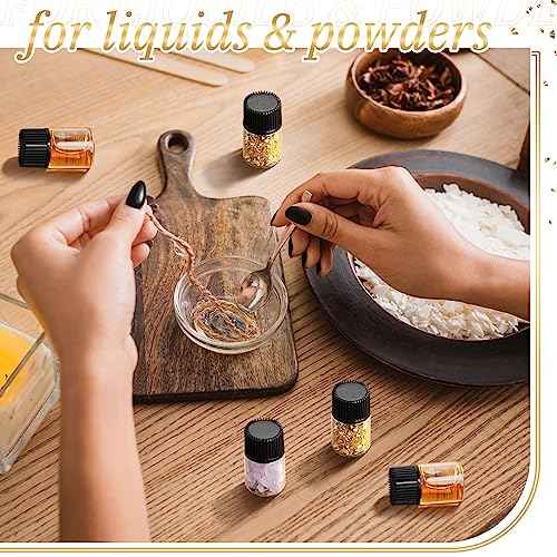 Lallisa 100 Pcs 2 ml Glass Vials with Screw Black Caps and Plastic Stoppers, Leak-proof Clear Small Sample Vials for Oil Travel Perfume Containers for Aromatherapy, Wedding Favors, DIY Crafts