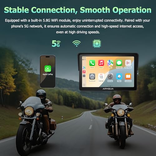APHQUA Motocycle Carplay-7-Inch Motorcycle GPS Navigation System with Apple CarPlay & Android Auto, Waterproof Touchscree...