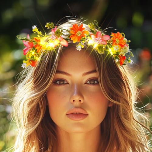 DRESBE Light Up Flower Crown Headbands LED Fairy Floral Hair Accessories for Women