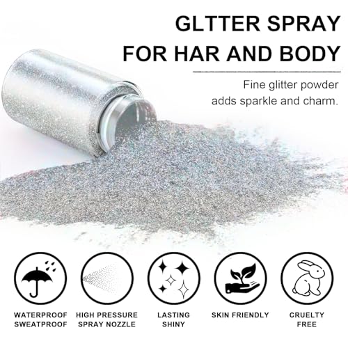 Hair and Body Glitter Spray, 1PC Hair Glitter Extra Fine Face Shimmer Powder for Clothes, Festival Loose Sparkle Powder fo...