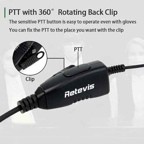 Retevis Case of 10, Walkie Talkies Earpiece with Mic 2 Pin D-Type Headset for H-777 RT22 RT21 RT86S, Compatible with Pxton Kenwood Baofeng BF-888S Walkie Talkies, Walkie Talkie Earpiece(10 Pack)