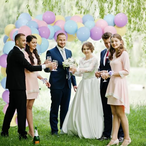 60pcs Pastel Balloons, 12inch Helium Rainbow Macaron Balloons (Pink, Teal, Blue, Purple, Yellow) for Daisy Baby Shower, Sp...