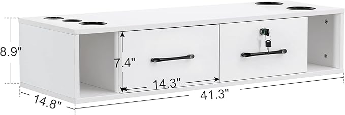 BarberPub Wall Mount Station with Drawers Styling Cabinet Open Storage Beauty Salon Spa Equipment 2502 (White)
