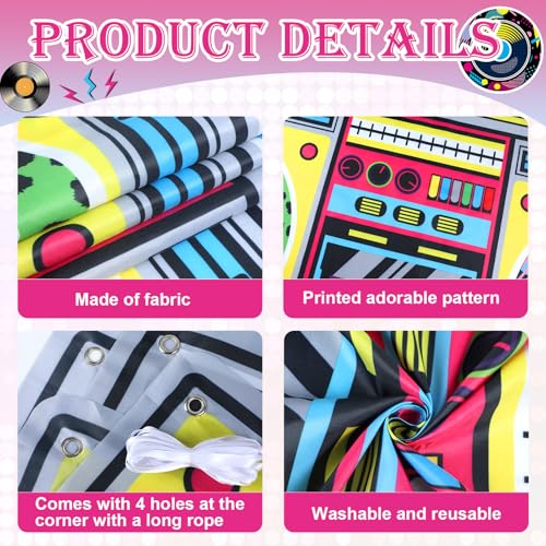 Fabric Radio Boombox Photo Booth Props for 90s 80s Party Decorations 59 X 59 Inch, Retro Radio Boombox Selfie Backdrop Han...