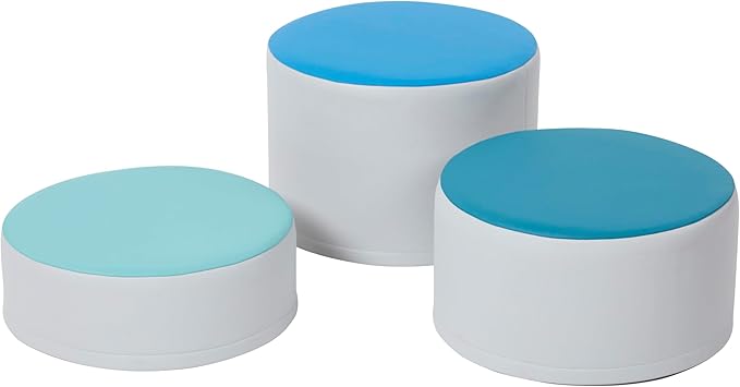 Back2School Express Round Two-Tone Ottomans, Flexible Seating, Contemporary, 3-Piece