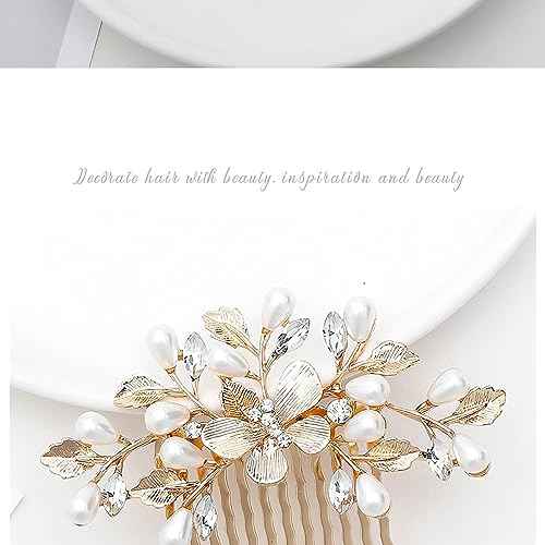 Bridal Hair Comb, The Latest Style Bridal Hair Accessories Is A Wedding Necessities, Pearl Hair Accessories for The Bride and Her Bridesmaids (Gold)